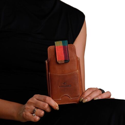 Leather Dual Phone Case Printed Cloth Belt Loop Slim Profile Dual Functionality Professionals Travelers (Umber) in Saudi Arabia