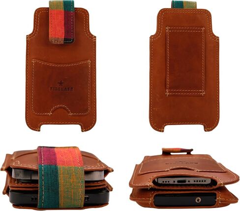 Leather Dual Phone Case Printed Cloth Belt Loop Slim Profile Dual Functionality Professionals Travelers (Umber) in Saudi Arabia