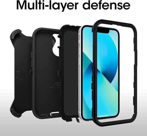 OtterBox iPhone 13 mini & 12 mini Defender Series Case - Single Unit Ships in Polybag, Ideal for Business Customers - BLACK, rugged & durable, with port protection, includes holster clip kickstand in Saudi Arabia
