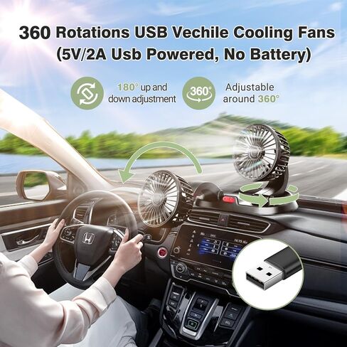 Car Fans, Dual Head USB Car Cooling Fans for Car Dashboard, SUV, RV, Truck, Home and Office (5V/2A Usb Powered) in Saudi Arabia