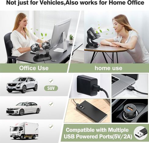 Car Fans, Dual Head USB Car Cooling Fans for Car Dashboard, SUV, RV, Truck, Home and Office (5V/2A Usb Powered) in Saudi Arabia