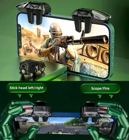 Mobile Game Controller & Mechanical key finger triggers, Compatible with PUBG/Fortnite/Call of Duty, Sensitive Shoot, Automatic Aim Fire Trigger, Auxiliary recoil suppression (a pair) (Six-finger) in Saudi Arabia
