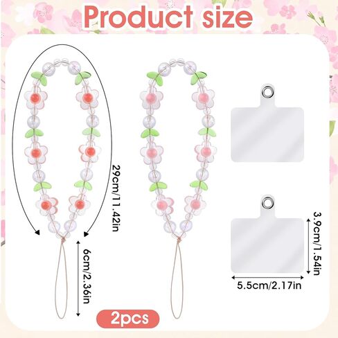 Flower Beaded Phone Charm, Mabor 2Pcs Cute Phone Charms Wrist Strap Beaded Phone Keychain Pearl Phone Accessories Lanyard Anti-Lost Chains for Women Girls Aesthetic in Saudi Arabia