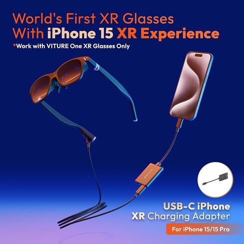 One iPhone 15 Pack: XR Glasses & USB- C XR Charging Adapter: Seamless Support on Spatial Video, Enabling Multi-Screen, Enhanced 3DoF, 1-Click 3D, VR Video on iPhone 15/15 Pro, Charge and Play in Kuwait