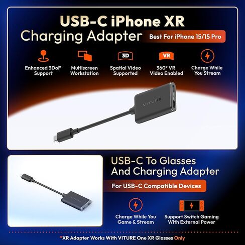 One iPhone 15 Pack: XR Glasses & USB- C XR Charging Adapter: Seamless Support on Spatial Video, Enabling Multi-Screen, Enhanced 3DoF, 1-Click 3D, VR Video on iPhone 15/15 Pro, Charge and Play in Kuwait