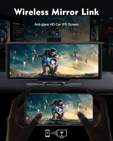 10.26 بوصة Apple Carplay&Android Auto، ستيريو السيارة، كاميرا داش 2.5K وكاميرا خلفية 1080P، DVR، شاشة لمس عالية الدقة محمولة، أجهزة استقبال صوت السيارة مع وصلة مرآة/بلوتوث/GPS/FM لجميع المركبات in Saudi Arabia