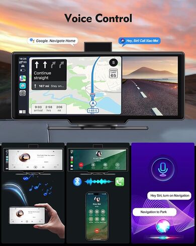 10.26 بوصة Apple Carplay&Android Auto، ستيريو السيارة، كاميرا داش 2.5K وكاميرا خلفية 1080P، DVR، شاشة لمس عالية الدقة محمولة، أجهزة استقبال صوت السيارة مع وصلة مرآة/بلوتوث/GPS/FM لجميع المركبات in Saudi Arabia