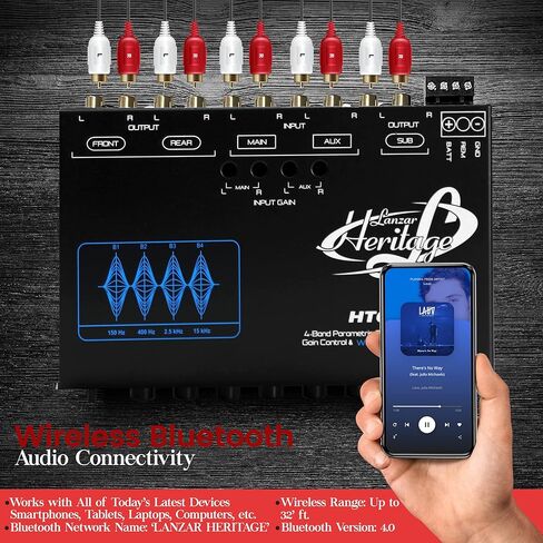 Lanzar Parametric Equalizer Subwoofer - Gain Control & Bluetooth Wireless Audio Connectivity Blue Light Illumination, Bluetooth Version: 4.0, Wireless Range: Up to 32 ft Simple Pairing in Kuwait