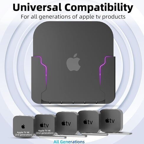Apple TV Mount with Heat Protection Apple TV Wall Mount Behind TV Compatible with All Apple TV Generations (Including 2nd and 4th Gen 4K Models) and 3 Mounting Options Hang Screw and Stand (Black) in Saudi Arabia