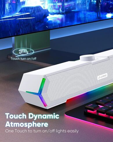 LENRUE G11 Computer Speakers for Desktop, Touch Lights PC Speakers with Surge Clear Sound, USB C/USB Powered for Computer Desktop PC Laptop Monitor (White) in Saudi Arabia