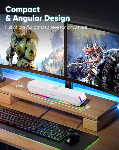 LENRUE G11 Computer Speakers for Desktop, Touch Lights PC Speakers with Surge Clear Sound, USB C/USB Powered for Computer Desktop PC Laptop Monitor (White) in Saudi Arabia