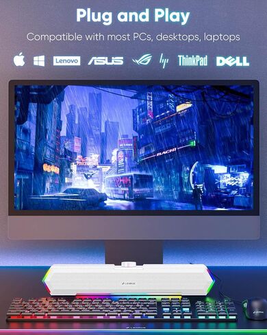 LENRUE G11 Computer Speakers for Desktop, Touch Lights PC Speakers with Surge Clear Sound, USB C/USB Powered for Computer Desktop PC Laptop Monitor (White) in Saudi Arabia