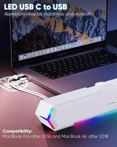 LENRUE G11 Computer Speakers for Desktop, Touch Lights PC Speakers with Surge Clear Sound, USB C/USB Powered for Computer Desktop PC Laptop Monitor (White) in Saudi Arabia