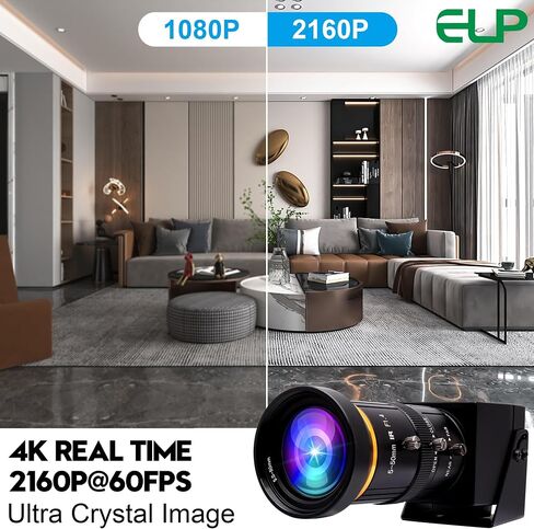 كاميرا ELP 4K USB3.0 HDMI USB كاميرا ويب تكبير يدوية 4K 60 إطارًا في الثانية كاميرا كمبيوتر صغيرة مقربة للكمبيوتر H.264 تلسكوب كاميرا أمان USB 8 ميجابكسل كاميرا CCTV صناعية (عدسة تكبير 5-50 مم 10X) in Saudi Arabia