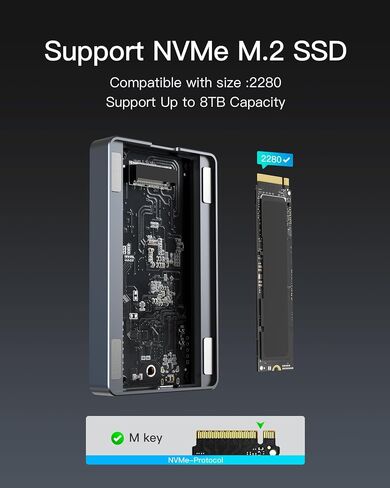 حاوية Inateck 40 جيجابت في الثانية M.2 NVMe SSD من الألومنيوم، USB4.0/Thunderbolt 3/4 حاوية قرص صلب خارجي، تركيب بدون أدوات، يدعم 2280 SSD، مفتاح M، FE2029 in Kuwait