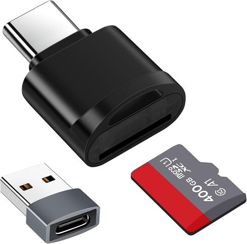 TF Card Reader, Micro SD Card Reader, Type C TF Memory Card Reader Adapter with USB C to USB Adapter Compatible with Laptops, MacBook, Samsung Galaxy (Black) in Saudi Arabia