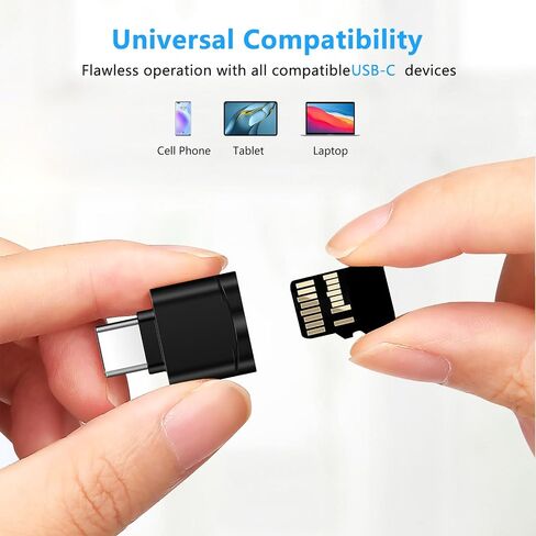 TF Card Reader, Micro SD Card Reader, Type C TF Memory Card Reader Adapter with USB C to USB Adapter Compatible with Laptops, MacBook, Samsung Galaxy (Black) in Saudi Arabia