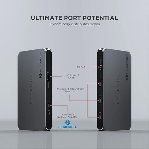 Satechi Thunderbolt 4 Hub Slim Pro، شحن USB C 96W، شاشة فردية 8K أو مزدوجة 4K، 4 منافذ Thunderbolt 4، USB 3.2 Gen2 - لجهاز MacBook Pro/Air M1 M2 M3، Dell، HP، Surface، Lenovo in Saudi Arabia