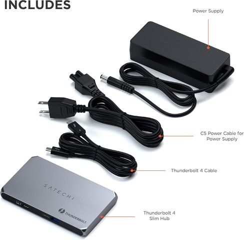 Satechi Thunderbolt 4 Hub Slim Pro، شحن USB C 96W، شاشة فردية 8K أو مزدوجة 4K، 4 منافذ Thunderbolt 4، USB 3.2 Gen2 - لجهاز MacBook Pro/Air M1 M2 M3، Dell، HP، Surface، Lenovo in Saudi Arabia