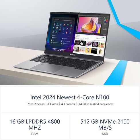 Laptop Computer, 16GB LPDDR5 RAM Laptop 512GB NVMe SSD, Intel Quad-Core N100, 15.6 Inch 1080P IPS Display Windows 11 Pro Laptops, WiFi 6, BT 5.2, RJ45 Ethernet, Fingerprint, USB Type-C in Kuwait