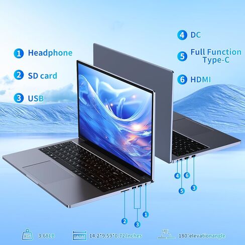 16 inch Laptop, 16GB DDR4 512GB SSD, Intel Quad-Core N95 Processor (up to 3.4Ghz) Windows 11 Pro, Laptop Computer with Metal Body Support 16:10 1080P, 2.4/5G WiFi, Bluetooth 4.2, Full-Function Type-C in Saudi Arabia