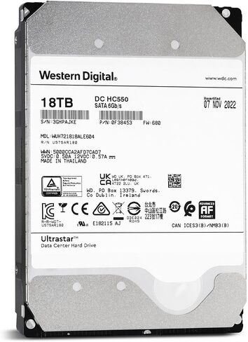 ويسترن ديجيتال DC HC550 18 تيرابايت SATA 6 جيجابايت/ثانية 7200 دورة في الدقيقة 3.5 بوصة محرك الأقراص الصلبة للمؤسسات - WUH721818ALE604 (0F38453) (متجدد) in Saudi Arabia
