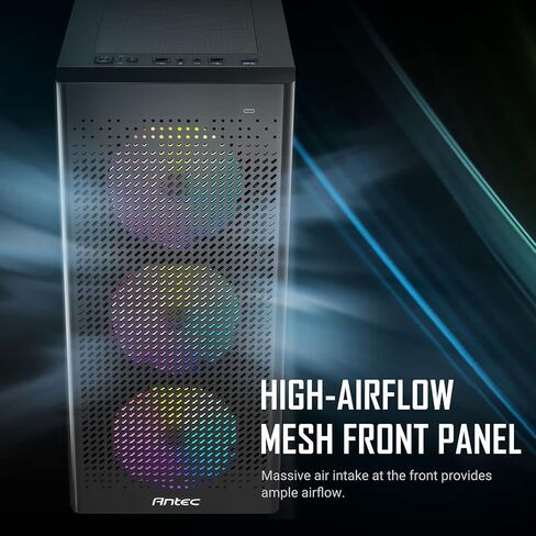 حافظة ألعاب Antec Dark Phantom Series DP31 Mini-Tower M-ATX، مداخل هواء على شكل مخلب، شريط ARGB، لوحة جانبية من الزجاج المقوى المغناطيسي، أسود، 0-761345-80038-9 in Kuwait