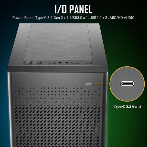 حافظة ألعاب Antec Dark Phantom Series DP31 Mini-Tower M-ATX، مداخل هواء على شكل مخلب، شريط ARGB، لوحة جانبية من الزجاج المقوى المغناطيسي، أسود، 0-761345-80038-9 in Kuwait