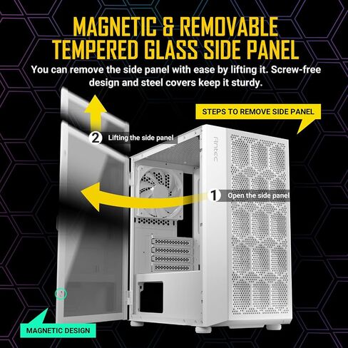 حافظة ألعاب Antec Dark Phantom Series DP31 Mini-Tower M-ATX، مداخل هواء على شكل مخلب، شريط ARGB، لوحة جانبية من الزجاج المقوى المغناطيسي، أسود، 0-761345-80038-9 in Kuwait