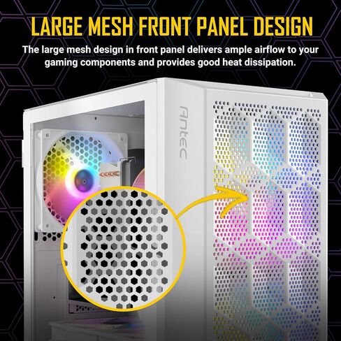 حافظة ألعاب Antec Dark Phantom Series DP31 Mini-Tower M-ATX، مداخل هواء على شكل مخلب، شريط ARGB، لوحة جانبية من الزجاج المقوى المغناطيسي، أسود، 0-761345-80038-9 in Kuwait