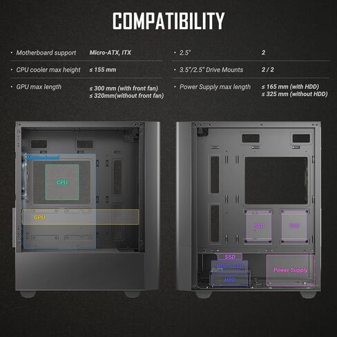 حافظة ألعاب Antec Dark Phantom Series DP31 Mini-Tower M-ATX، مداخل هواء على شكل مخلب، شريط ARGB، لوحة جانبية من الزجاج المقوى المغناطيسي، أسود، 0-761345-80038-9 in Kuwait