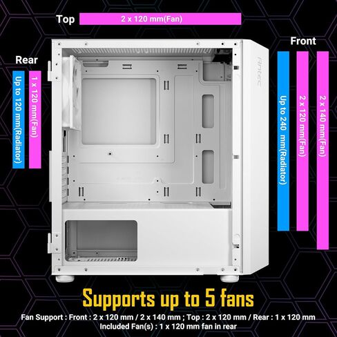 حافظة ألعاب Antec Dark Phantom Series DP31 Mini-Tower M-ATX، مداخل هواء على شكل مخلب، شريط ARGB، لوحة جانبية من الزجاج المقوى المغناطيسي، أسود، 0-761345-80038-9 in Kuwait