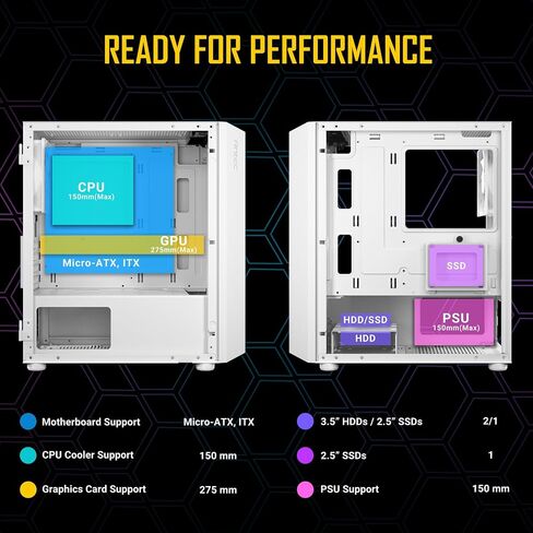 حافظة ألعاب Antec Dark Phantom Series DP31 Mini-Tower M-ATX، مداخل هواء على شكل مخلب، شريط ARGB، لوحة جانبية من الزجاج المقوى المغناطيسي، أسود، 0-761345-80038-9 in Kuwait