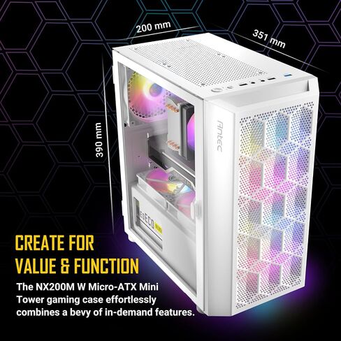 حافظة ألعاب Antec Dark Phantom Series DP31 Mini-Tower M-ATX، مداخل هواء على شكل مخلب، شريط ARGB، لوحة جانبية من الزجاج المقوى المغناطيسي، أسود، 0-761345-80038-9 in Kuwait