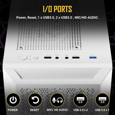حافظة ألعاب Antec Dark Phantom Series DP31 Mini-Tower M-ATX، مداخل هواء على شكل مخلب، شريط ARGB، لوحة جانبية من الزجاج المقوى المغناطيسي، أسود، 0-761345-80038-9 in Kuwait