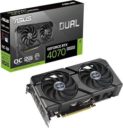 ASUS Dual GeForce RTX™ 4070 Super EVO OC Edition 12GB GDDR6X (PCIe 4.0، 12GB GDDR6X، DLSS 3، HDMI 2.1a، DisplayPort 1.4a، تصميم 2.5 فتحة، تصميم مروحة Axial-tech، تقنية 0dB، والمزيد) in Kuwait