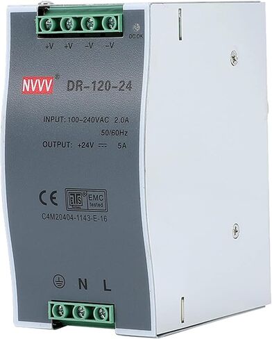 DR-120-12 AC to DC DIN-Rail Mount Power Supply, 12V, 10 Amp, 120W Single Extreme -30 to 70 °C (-22 to 158 °F) Operating Temp, Overload Protection, Metal, Silver+Grey in Saudi Arabia