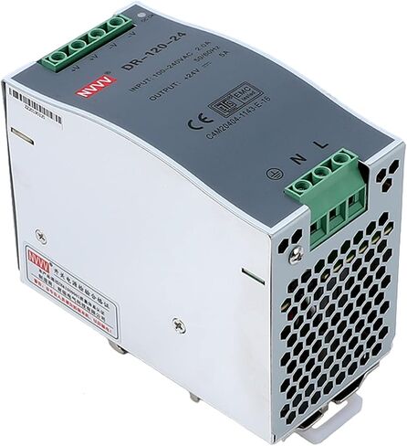 DR-120-12 AC to DC DIN-Rail Mount Power Supply, 12V, 10 Amp, 120W Single Extreme -30 to 70 °C (-22 to 158 °F) Operating Temp, Overload Protection, Metal, Silver+Grey in Saudi Arabia