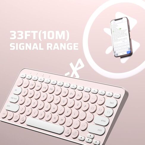 LTC MK791 Multi-Device Bluetooth Keyboard, Rechargeable Compact Slim Wireless Keyboards, for iPad Tablet Smartphone PC Laptop MacBook,Low-Profile 79 Keys, Pink in Kuwait