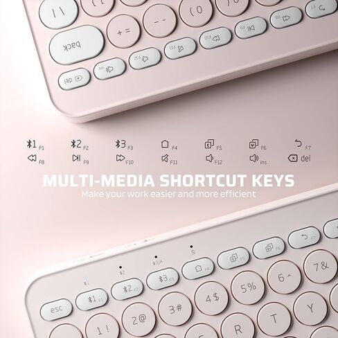 LTC MK791 Multi-Device Bluetooth Keyboard, Rechargeable Compact Slim Wireless Keyboards, for iPad Tablet Smartphone PC Laptop MacBook,Low-Profile 79 Keys, Pink in Kuwait