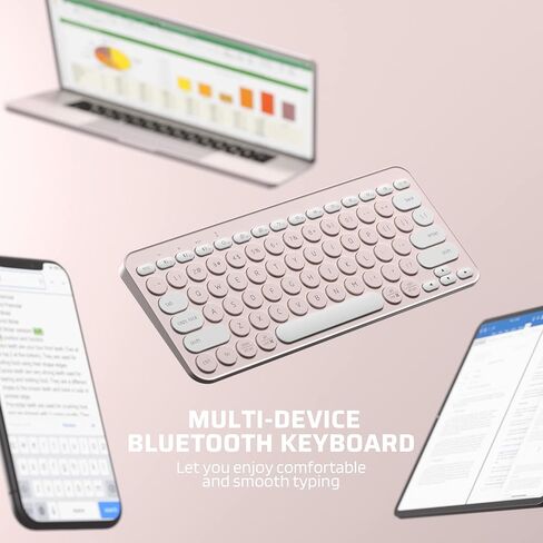 LTC MK791 Multi-Device Bluetooth Keyboard, Rechargeable Compact Slim Wireless Keyboards, for iPad Tablet Smartphone PC Laptop MacBook,Low-Profile 79 Keys, Pink in Kuwait