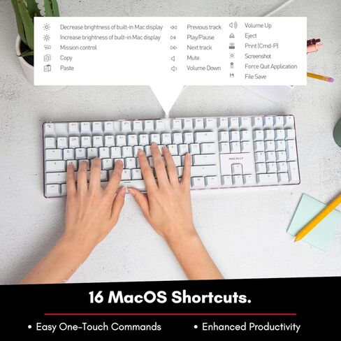 لوحة مفاتيح ميكانيكية بإضاءة خلفية من Macally لجهاز Mac - جودة يمكنك الشعور بها - لوحة مفاتيح ميكانيكية كلاسيكية من Mac مع مفاتيح بنية لكتابة مريحة - 104 مفتاح لوحة مفاتيح Apple سلكية USB مع قاعدة مرجحة in Kuwait