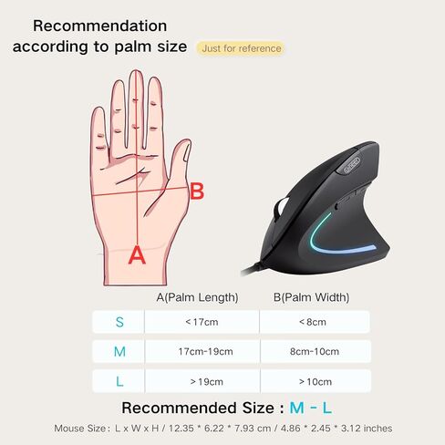 Wired Vertical Mouse, USB Ergonomic Mouse with 4 Adjustable DPI, 6 Buttons 1.5M Cable Computer Mouse for Laptop, Desktop, PC(Black) in Kuwait