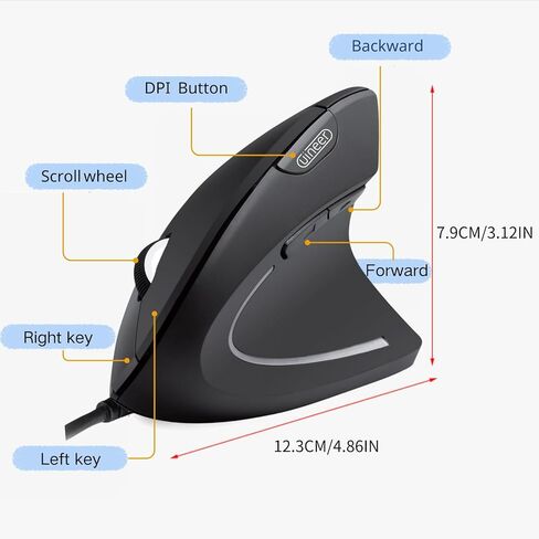 Wired Vertical Mouse, USB Ergonomic Mouse with 4 Adjustable DPI, 6 Buttons 1.5M Cable Computer Mouse for Laptop, Desktop, PC(Black) in Kuwait