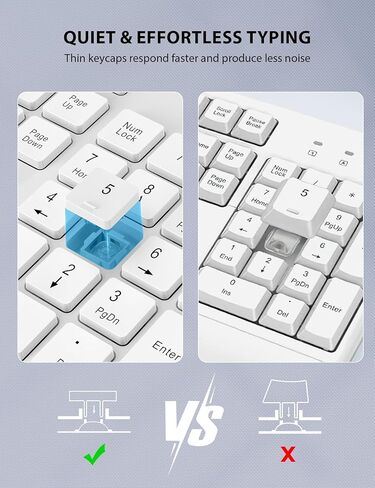 مجموعة لوحة مفاتيح وماوس لاسلكية - لوحة مفاتيح مريحة كاملة الحجم مع مسند للمعصم، حامل هاتف، وضع السكون، مجموعة ماوس لوحة مفاتيح لاسلكية صامتة 2.4 جيجا هرتز للكمبيوتر والكمبيوتر المحمول وأجهزة الكمبيوتر الشخصية وأجهزة Mac وWindows (أبيض) in Kuwait