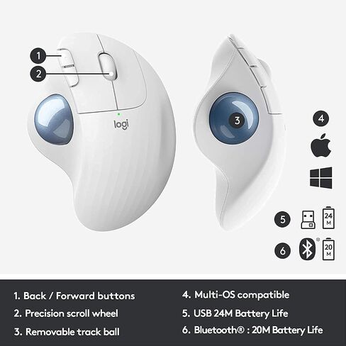 Logitech Ergo M575 Wireless Trackball Mouse, Easy Thumb Control, Precision and Smooth Tracking, Ergonomic Comfort Design, Windows/Mac, Bluetooth, USB - Graphite (Renewed) in Saudi Arabia