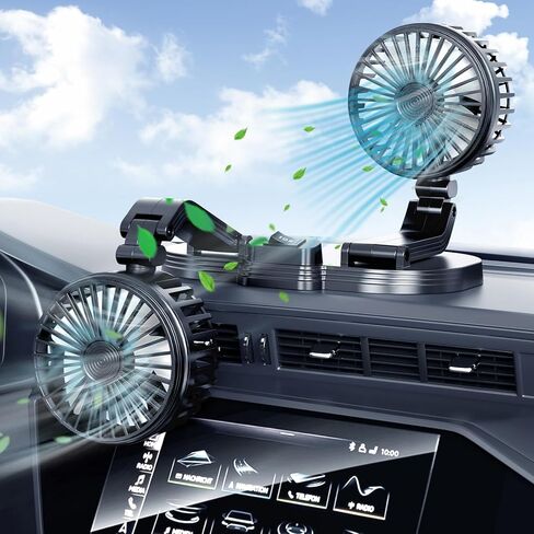 مروحة سيارة، دوران 360 درجة، مروحة USB مزدوجة الرأس، مروحة تبريد محمولة محمولة للمركبة تنفخ الهواء البارد لسيارة سيدان SUV RV Truck Cruise، سطح مكتب المنزل والمكتب in Kuwait