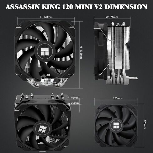 Thermalright Assassin King 120 Mini V2 CPU Air Cooler,5 Heat Pipes,TL-D12B PWM Quiet Fan CPU Cooler, Computer Mini Heatsink Cooler CPU,Support AMD:AM4/AM5; Intel LGA1700/1150/1151/1200(AK120 Mini V2) in Saudi Arabia