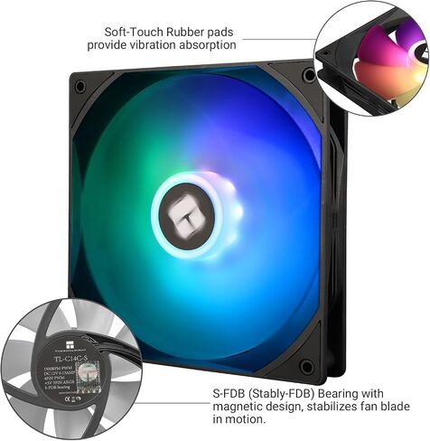 Thermalright TL-C14C-S CPU Fan 140mm ARGB Case Cooler, 4pin PWM Silent Computer Fan with S-FDB Bearing Included, up to 1500RPM PC Cooling in Saudi Arabia