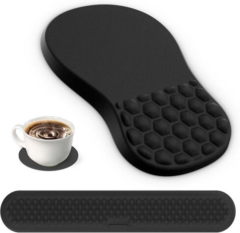 G JGOO Ergonomic Mouse Pad with Wrist Rest and Keyboard Wrist Rest, Mousepad with Memory Foam, Pain Relief & Non-Slip PU Base, Mouse Pad with Wrist Support for Laptop Computer Office, Black in Saudi Arabia